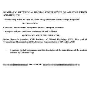 Report on WHO 2nd Global Conference on Air pollution and Health 2025 – Prof. Giovanni Viegi